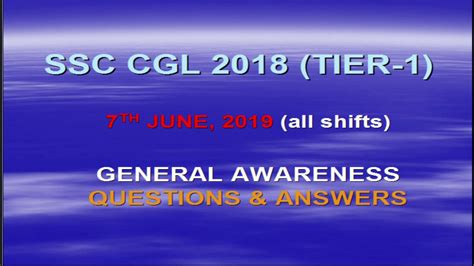 7 June 2019all Shifts General Awareness Of Cgl 2018 Youtube