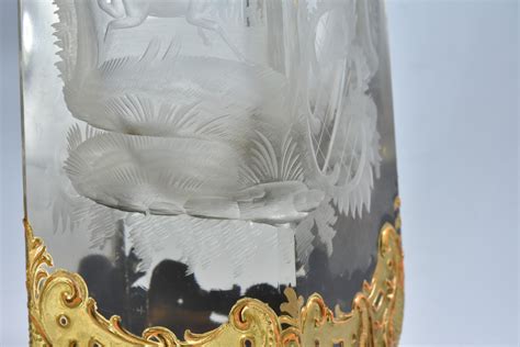 Stunning Large Moser Harrach 19thc Heavily Engraved Crystal And Gilded Vase 663728