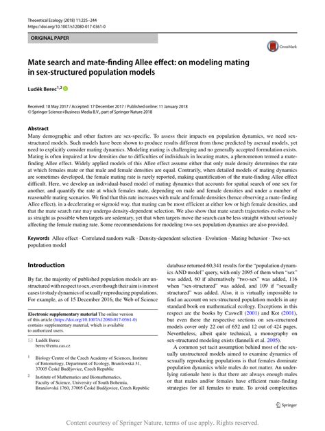 Mate Search And Mate Finding Allee Effect On Modeling Mating In Sex Structured Population
