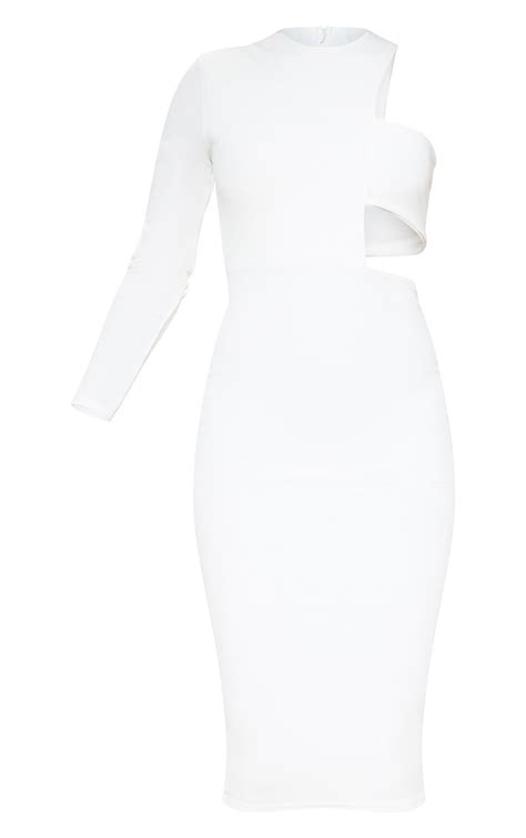 White One Shoulder Midi Dress Dresses Prettylittlething Usa