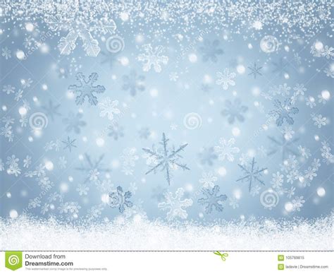 Christmas Winter Landscape Background Snowflakes Falling On Snow Stock