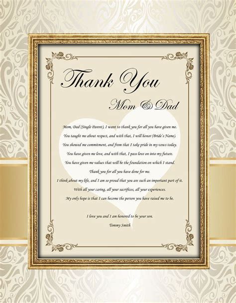 Thank You Mom Dad Parents Wedding T Picture Frame From Bride Groom