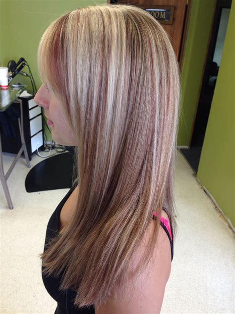 blonde with subtle red lowlights hair by trisha hackney straight blonde hair hair highlights