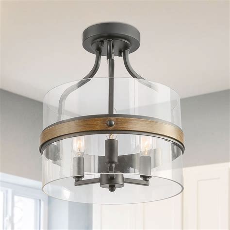 Lnc 3 Lights Ceiling Lighting Fixtures For Kitchen Dining Room Faux Wood Ring Ceiling Light