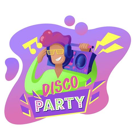 Cartoon Color Disco Party Flyer Concept Banner Vector Stock Vector