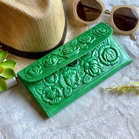 Green Leather Wallet Wallets For Women Woman Wallet Etsy