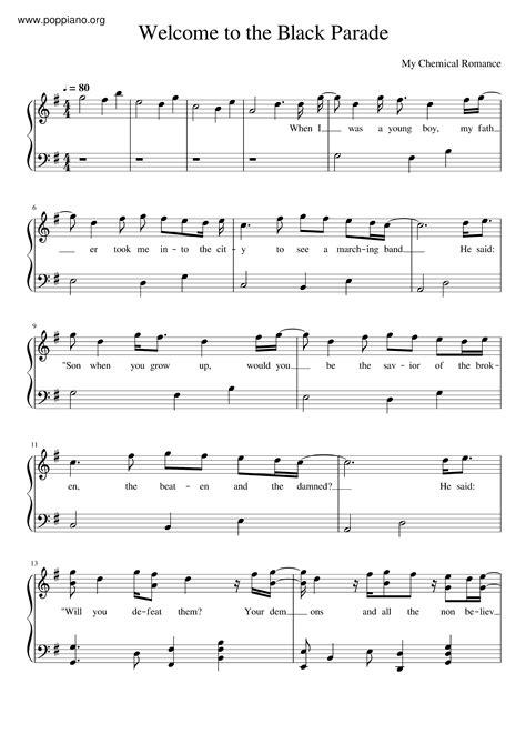 My Chemical Romance Welcome To The Black Parade Sheet Music Pdf Free