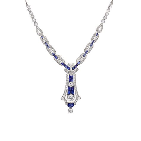 Antique Natural Sapphire And Diamond Necklace Burdeens Jewelry