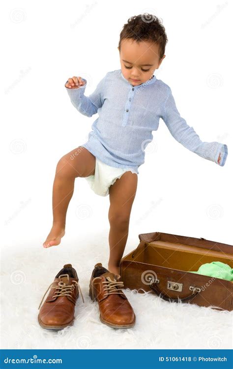Toddler Trying Dad S Shoes Stock Photo Image Of Background 51061418