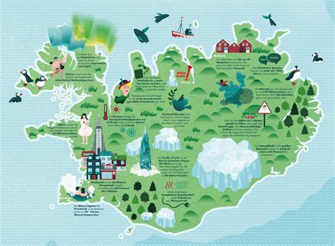 Finden sie alle sehenswürdigkeiten kolumbien. Illustrierte Karte von Island - Marina Schilling ...