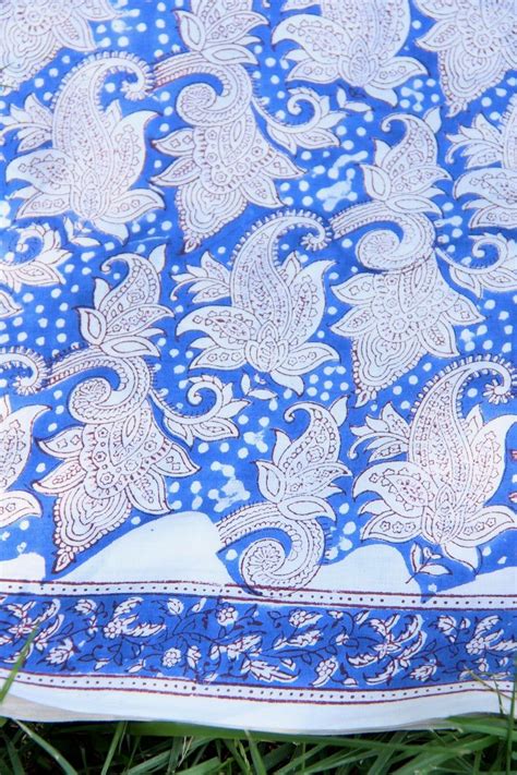 Blue Paisley Hand Block Print 100 Cotton Fabric By The Yard 46 Wide