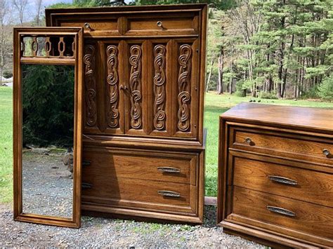 Fashionable vintage mid century bedroom furniture you'll love. Vintage Mid-Century 7-Piece Bedroom Set - Credenza, Tall Boy, Nightstands - Solid Wood and ...