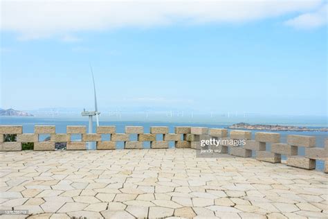 Granite Viewing Platform And Offshore Wind Turbine High Res Stock Photo