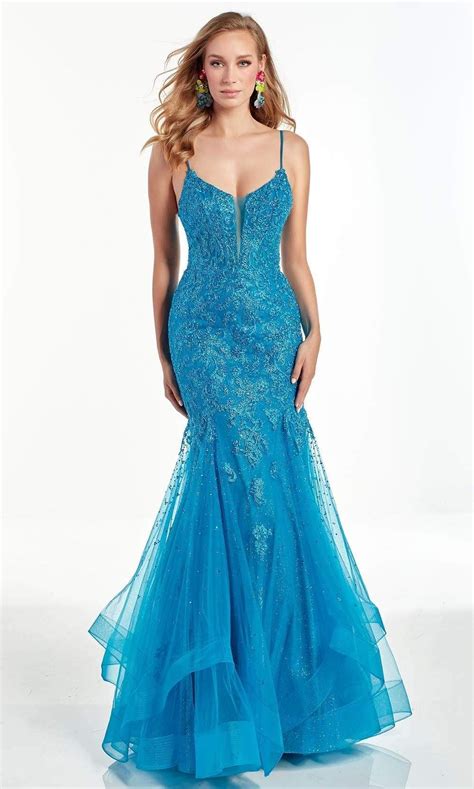 Alyce Paris 60911 Embroidered Deep V Neck Tulle Mermaid Gown Alyce