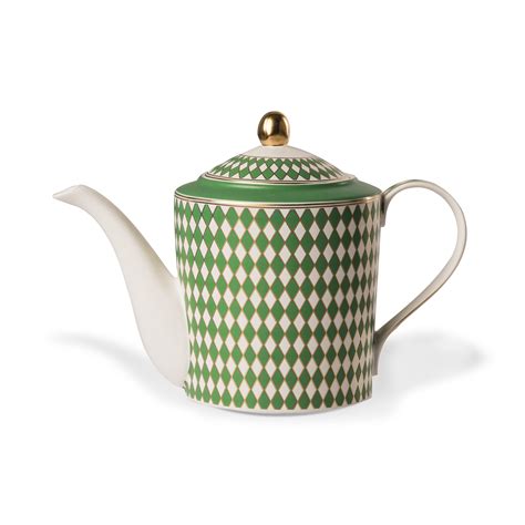 Pols Potten Chess Teapot Gold Green Made In Design UK