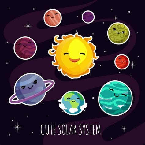 Dibujos Animados Lindos Y Divertidos Planetas Pegatinas Del Sistema