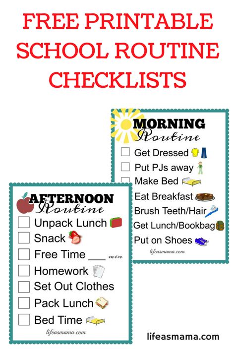 Free Printable School Routine Checklists School Routines Morning