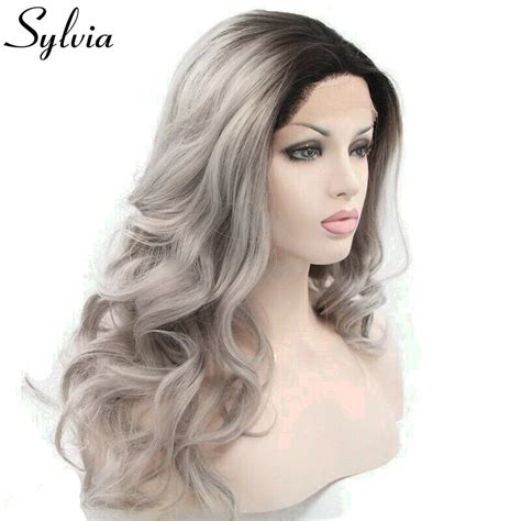 Sylvia Silver Grey Body Wave Heat Resistant Fiber Hair With Dark Roots