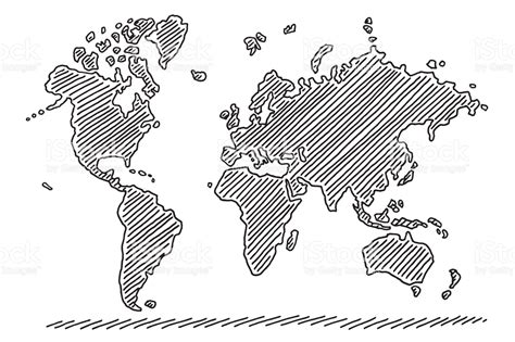 Hand Drawn Vector Drawing Of A World Map Black And White Sketch On A