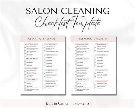 Salon Cleaning Checklist Editable Cleaning Checklist Canva Template