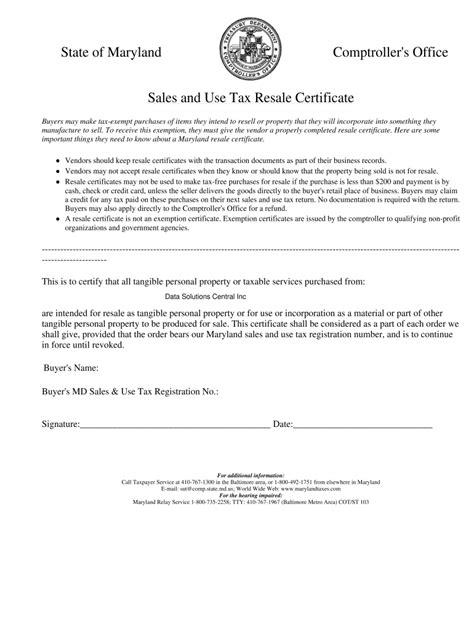You may owe use tax on taxable goods and services used in minnesota when no sales tax was paid at the time of purchase. Maryland Resale - Fill Online, Printable, Fillable, Blank ...