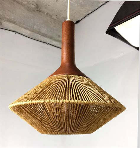 Mid Century Modern Danish Pendant Light In Jute And Teak By Fog And Morup At 1stdibs