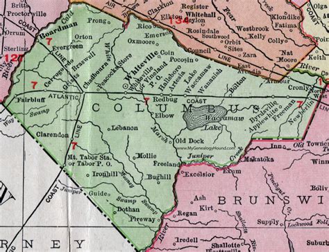 Columbus County North Carolina 1911 Map Rand Mcnally Whiteville