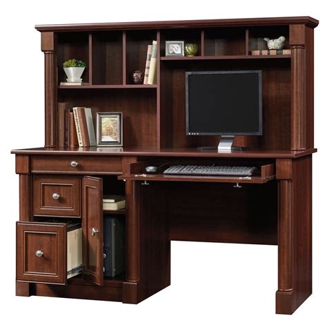 Sauder Palladia Contemporary Wood Computer Desk With Hutch In Cherry