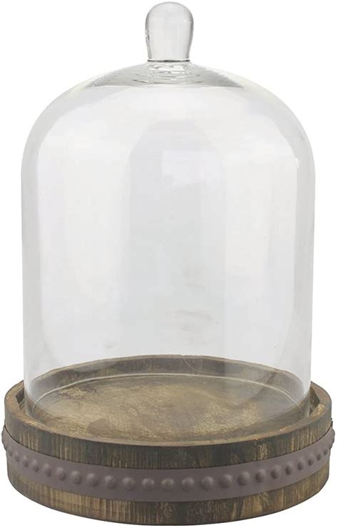 Stonebriar 9 Inch Clear Glass Dome Cloche With Rustic Wooden Base Antique Bell Jar