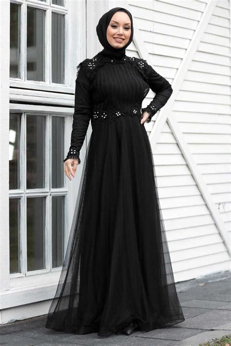 Black Hijab Evening Dress 3485s Neva