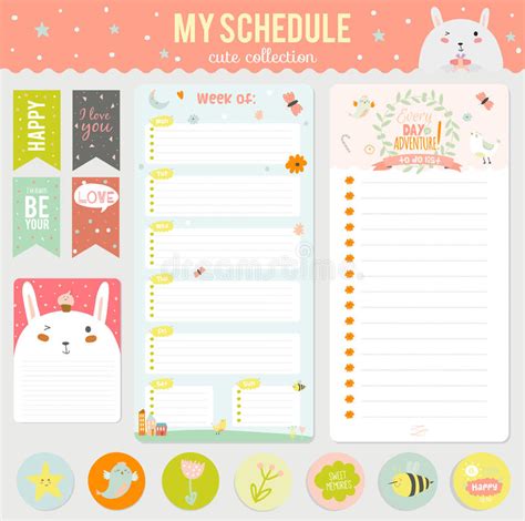 Set Of Cards Notes And Stickers With Cute Stock Vector Illustration