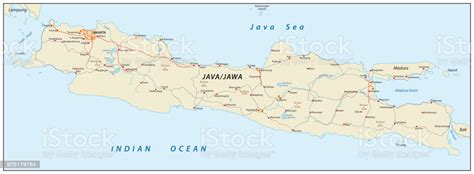 Java, island of indonesia lying southeast of malaysia and sumatra, south of borneo, and west of bali. Vector Road Map Of The Indonesian Island Java Stock Illustration - Download Image Now - iStock