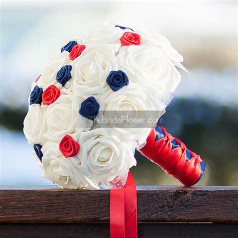 Red White And Blue Wedding Bouquet With Off White Roses Navy Blue And
