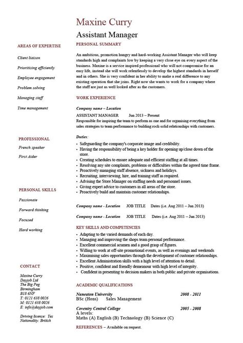 Regional property operations manager oversees the daily operations of a group of properties. Assistant Manager CV example, resume, template, job ...