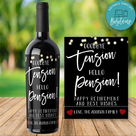 Happy Retirement Wine Bottle Label Printable Instant Download
