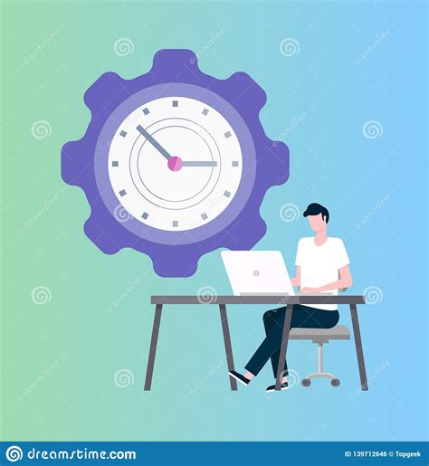Time Management Programmer At Laptop And Clock Stock