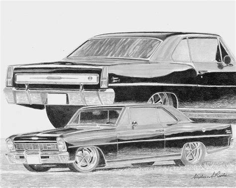 1966 Chevrolet Nova Ss Classic Car Art Print Drawing By Stephen Rooks Pixels