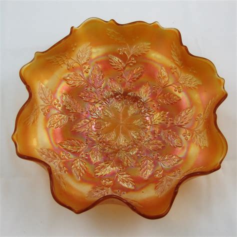 Antique Fenton Marigold Holly Carnival Glass Ruffled Bowl Carnival Glass