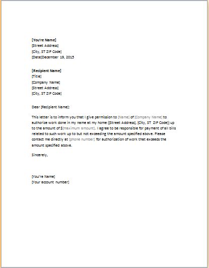 46 authorization letter samples templates á … templatelab / authorization letter is a formal letter written in order to give someone else the authority writing authorization letter to bank for signing authority is a formal way of informing the. Authorization Letter Template for WORD .doc | Word & Excel ...