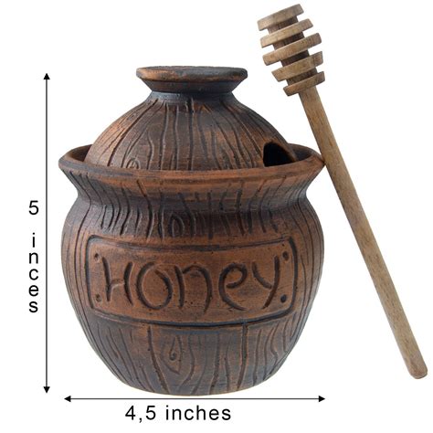 Ceramic Beehive Honey Pot And Wooden Dipper Miniceramic Beehive Honey
