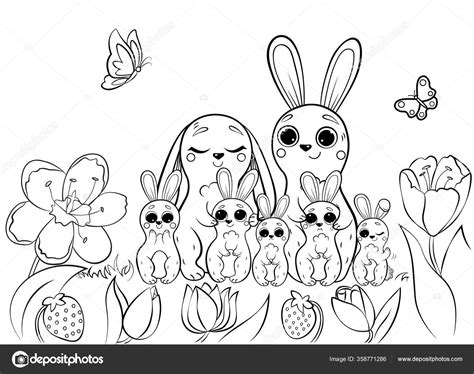 Mereka tampak begitu antusias menorehkan cat pada patung kelinci atau kooka. Halaman Mewarnai Garis Besar Lucu Kartun Keluarga Kelinci Dengan Kelinci — Stok Vektor ...