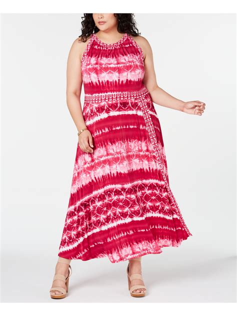 Inc Inc Womens Pink Tie Dye Sleeveless Jewel Neck Maxi Sheath Dress