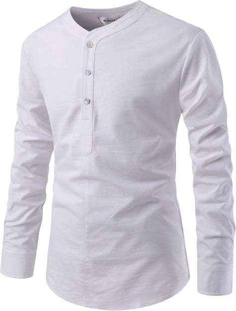 nearkin nkn390 mens long sleeve henley neck basic 3 button solid cotton shirts white us m tag