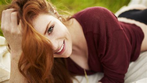 Women Redhead Black Panties Face Green Eyes Freckles Depth Of Field