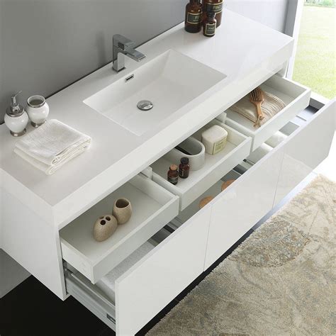 Fresca Fcb8041wh I 60 Inch Mezzo Modern Single Sink Vanity With Integrated Sink White Modern