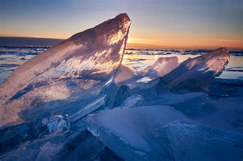 Premium Photo Lake Baikal At Sunset Everything Is Covered With Ice
