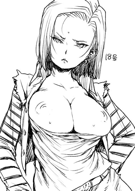 android 18 dragon ball dragonball z 1girl belt bob cut breasts breasts out closed mouth