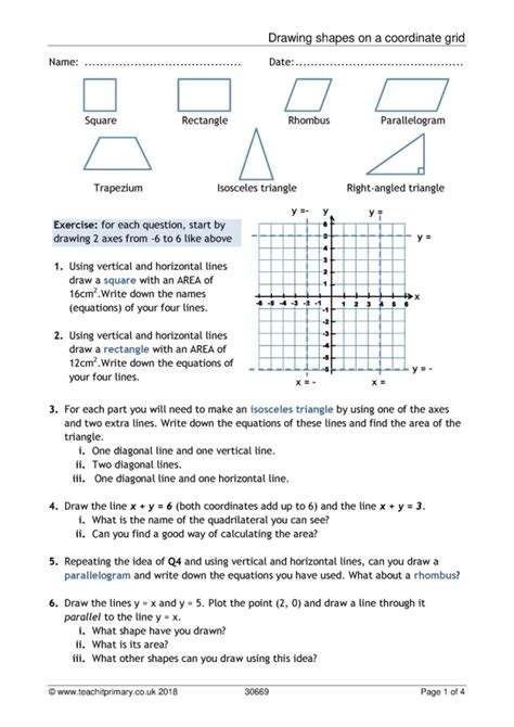 Polygons In The Coordinate Plane 6th Grade Math Worksheets Polygons