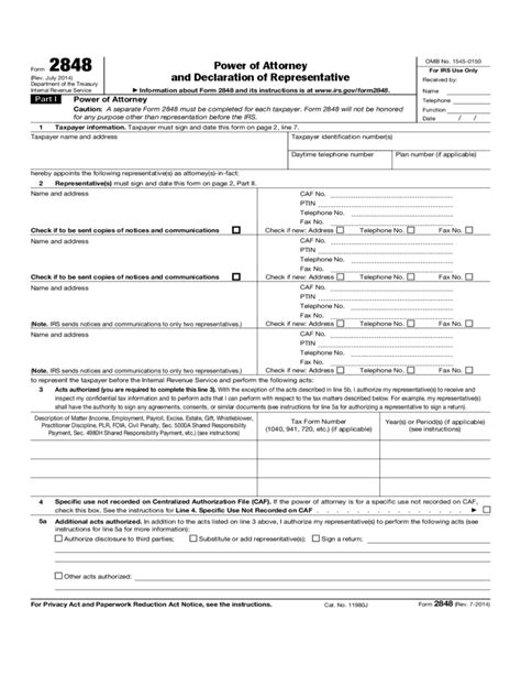 Form 2848 Power Of Attorney And Declaration Of Representative Irs