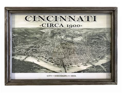 Vintage Cincinnati Map Framed Repro 1900 Map Of Cincinnati Ohio